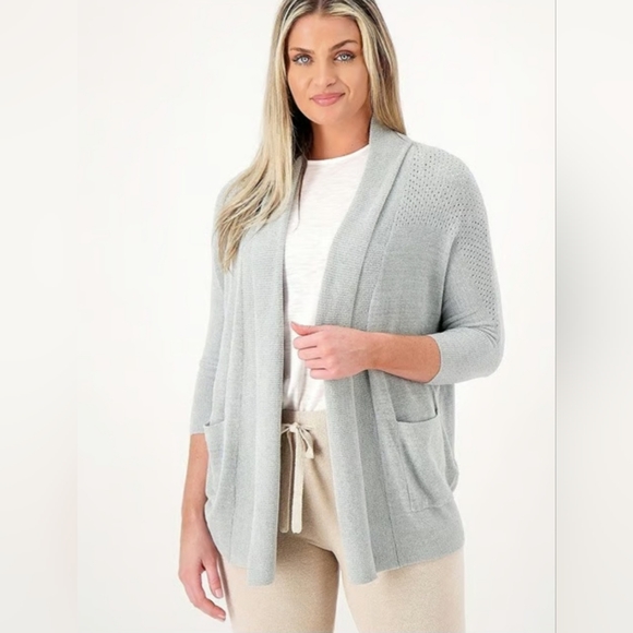 Barefoot Dreams Cozychic Ultra Lite Knit Cardigan Size S/M In Light Grey - Picture 8 of 9